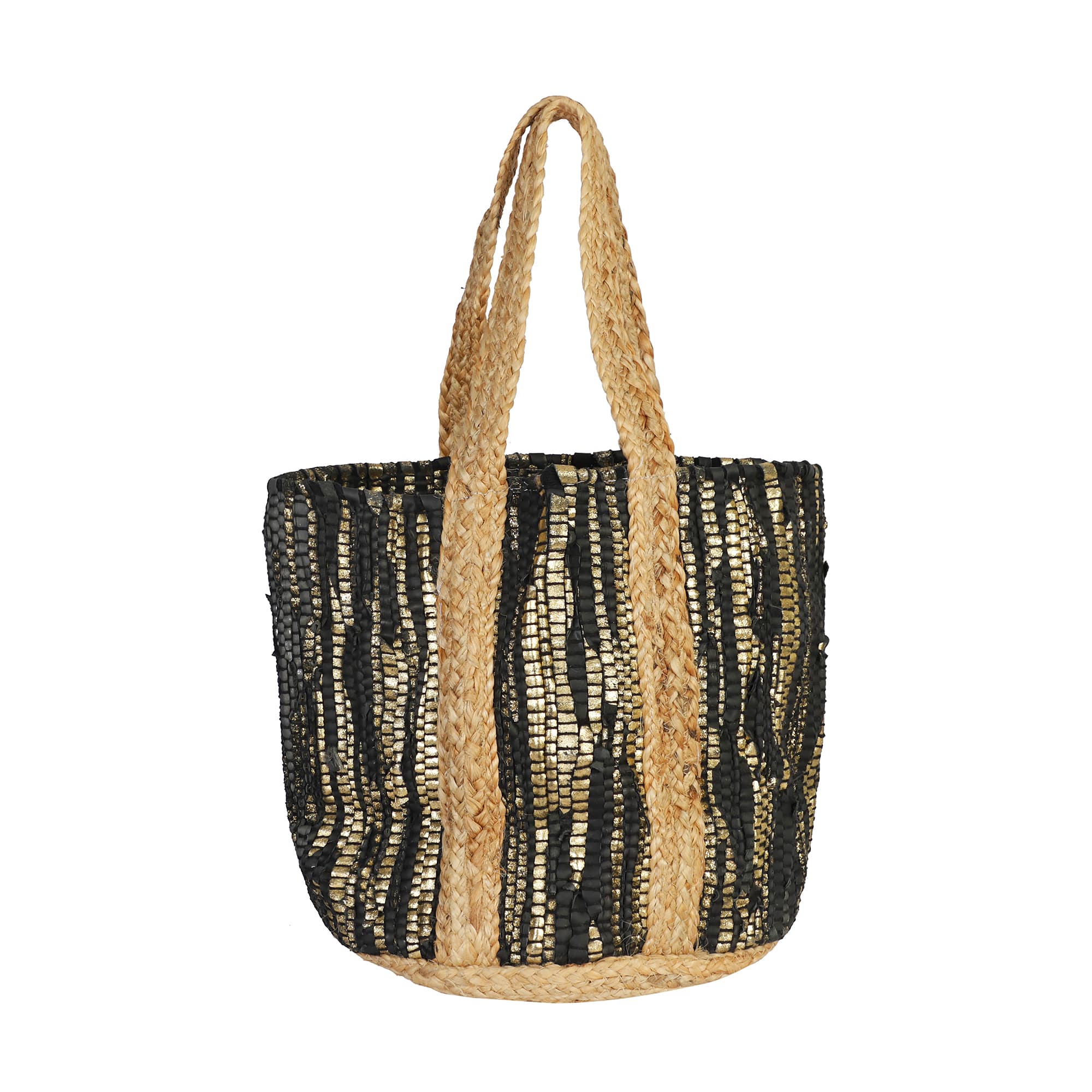 BLACK GOLD RECYCLED LEATHER BEACH BAG