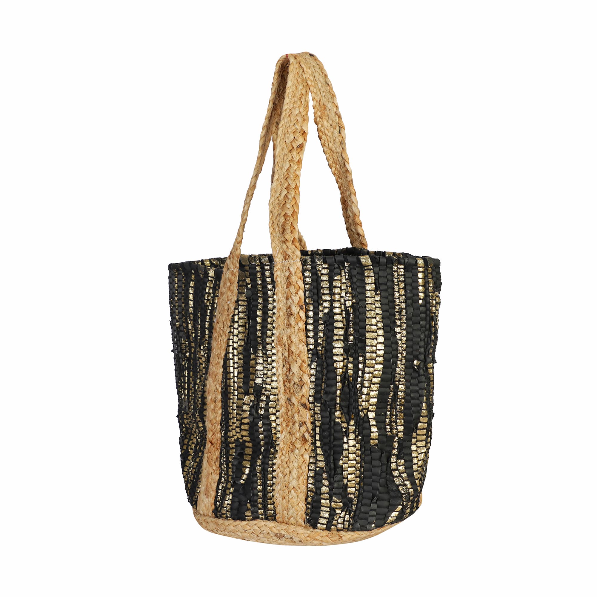 BLACK GOLD RECYCLED LEATHER BEACH BAG