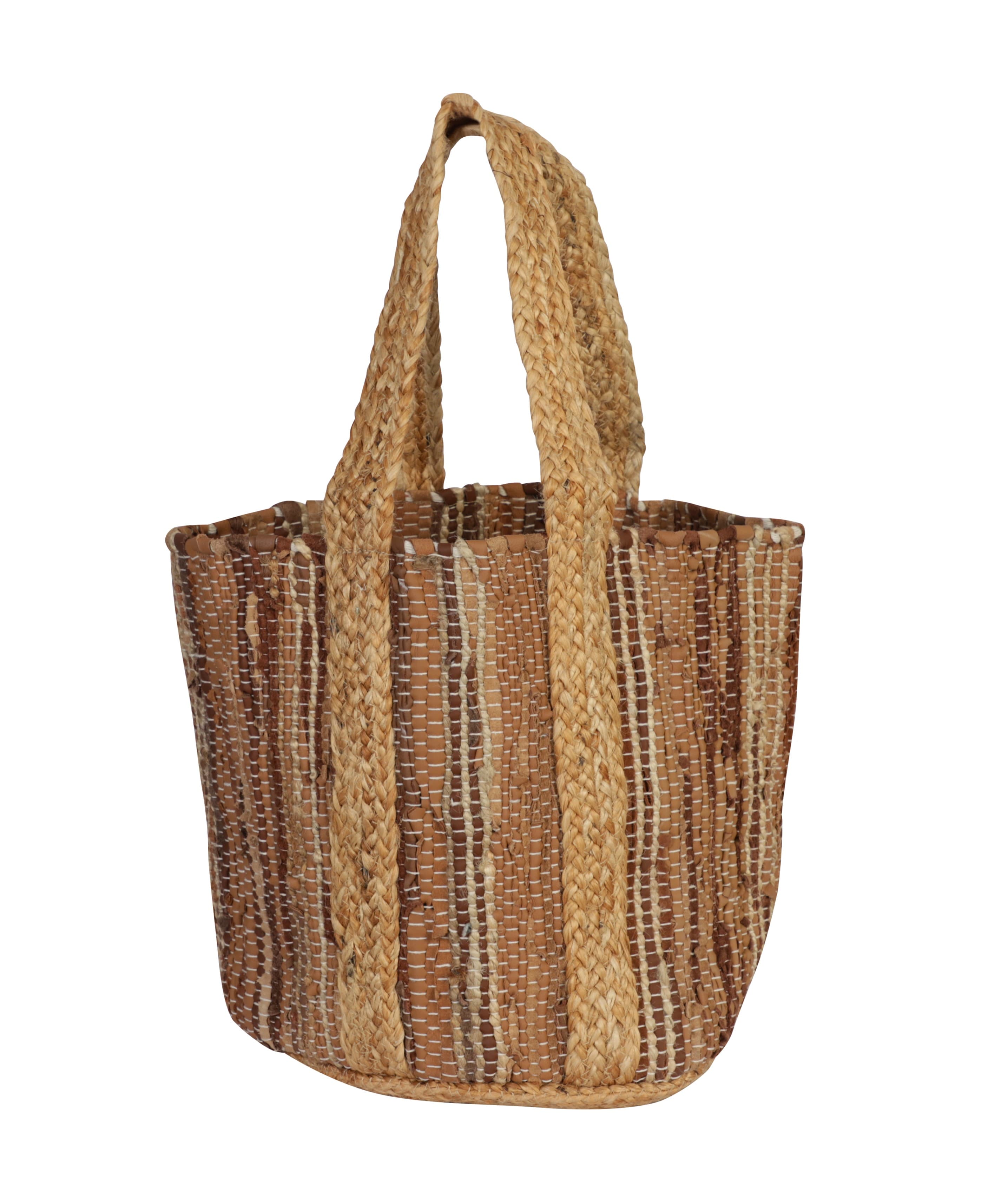 LIGHT AND DARK BROWN RECYCLED LEATHER BEACH BAG