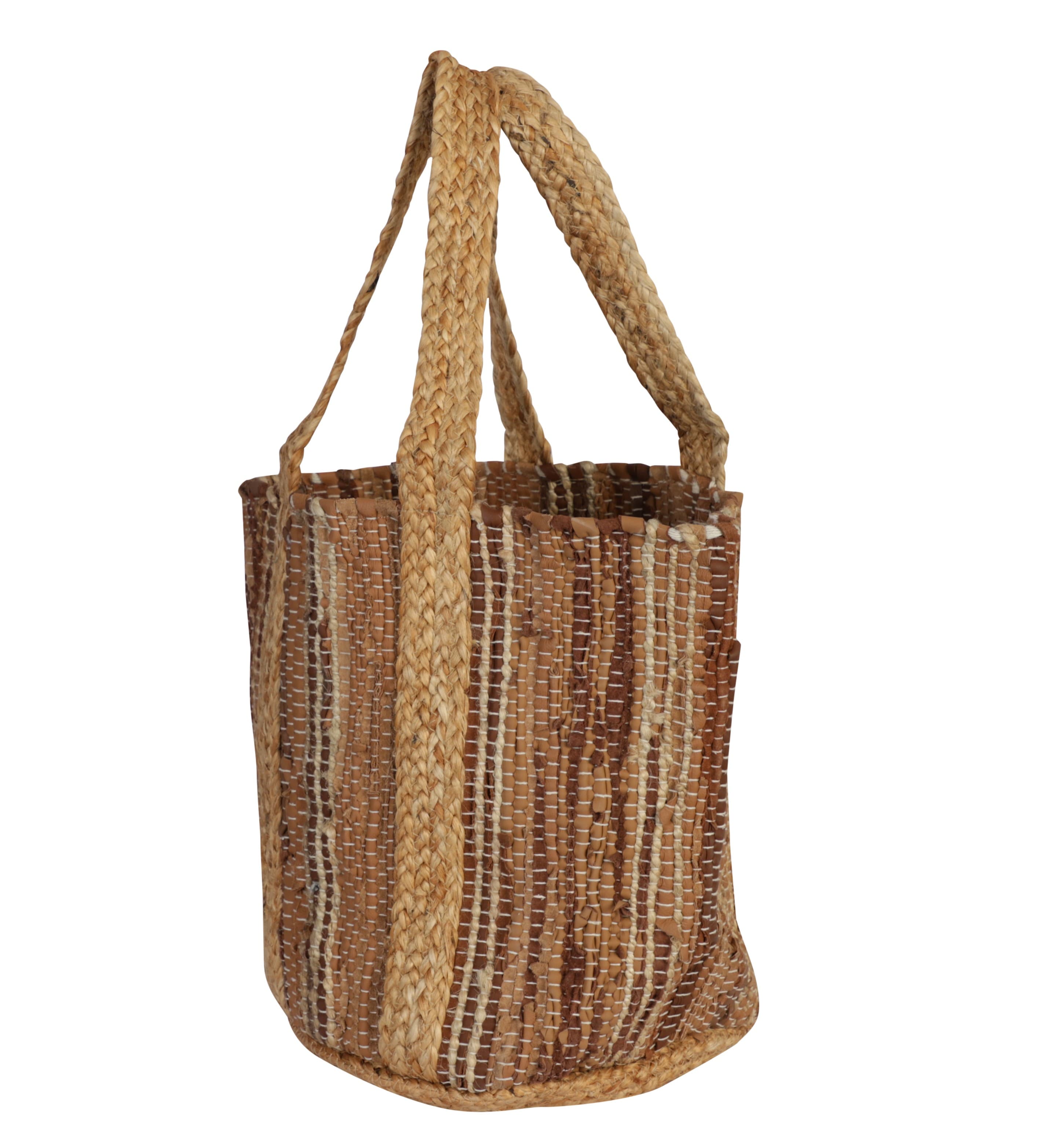 LIGHT AND DARK BROWN RECYCLED LEATHER BEACH BAG