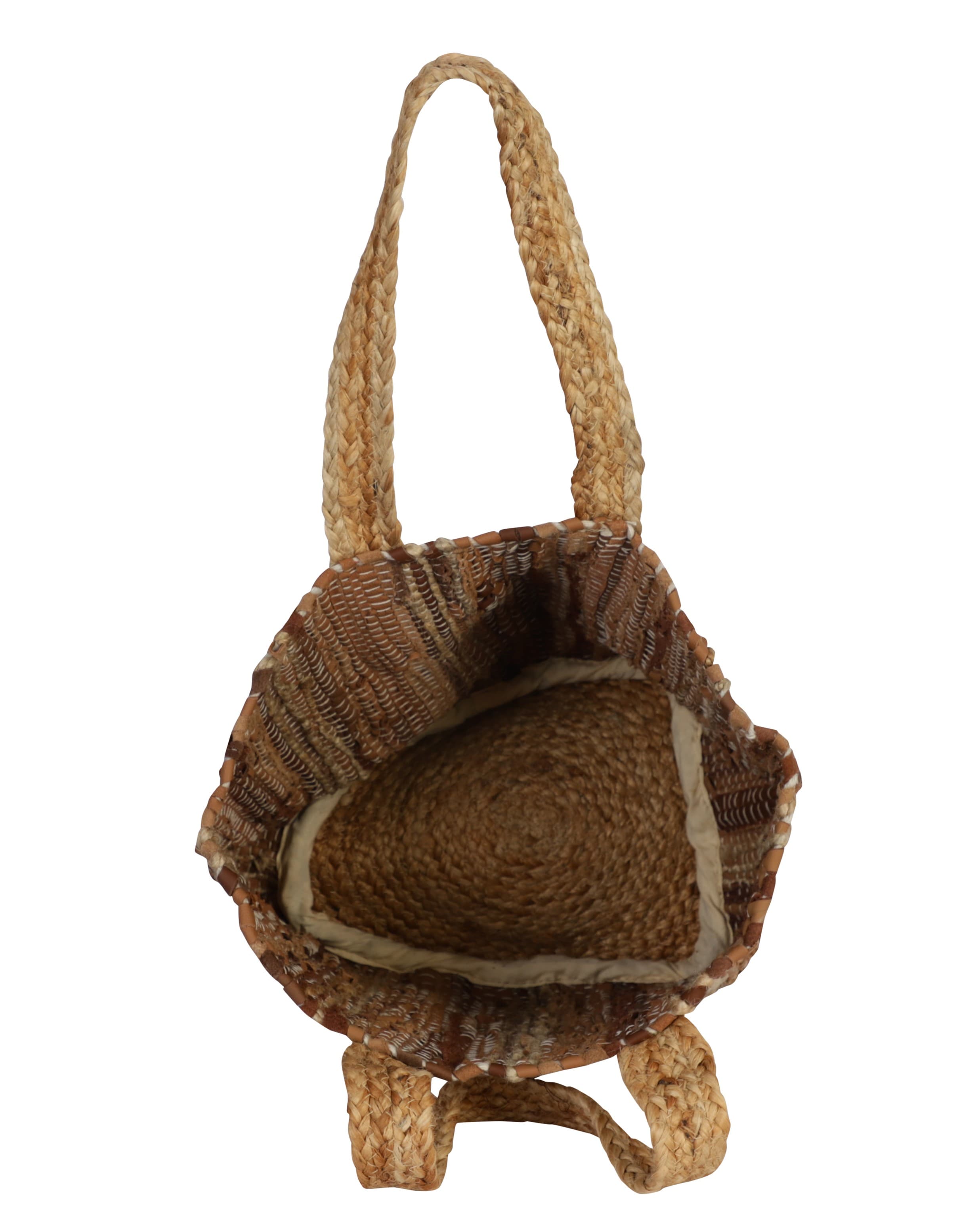 LIGHT AND DARK BROWN RECYCLED LEATHER BEACH BAG