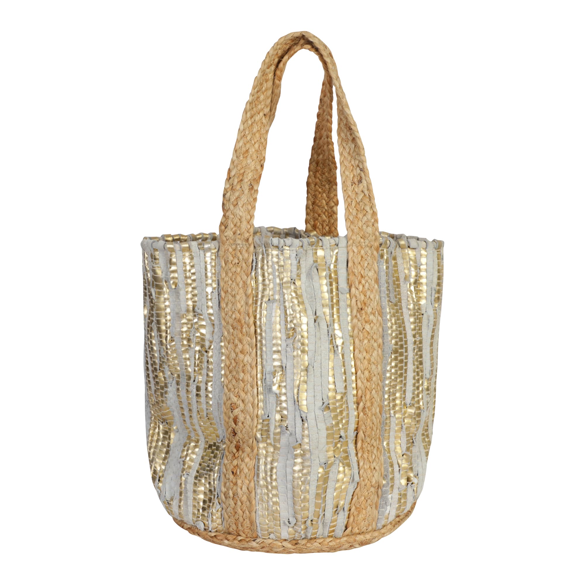 GOLD GREY RECYCLED LEATHER BEACH BAG