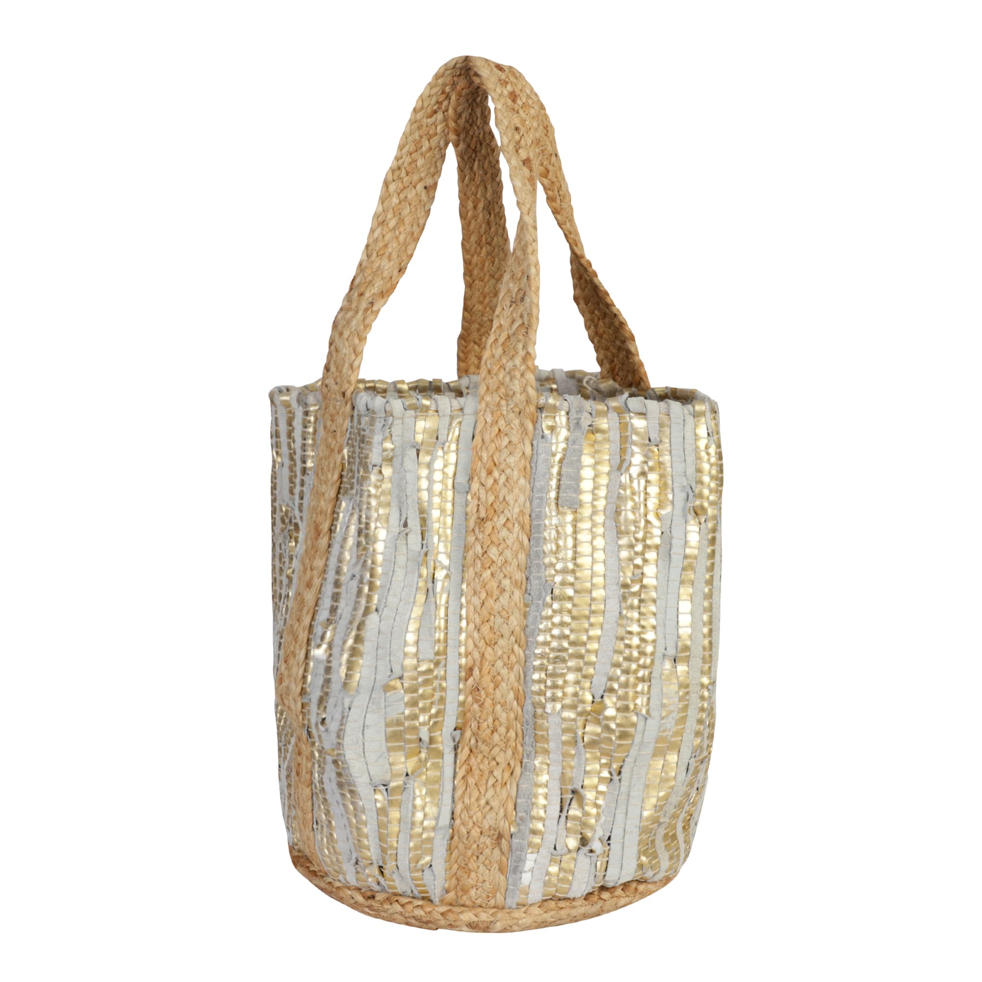GOLD GREY RECYCLED LEATHER BEACH BAG
