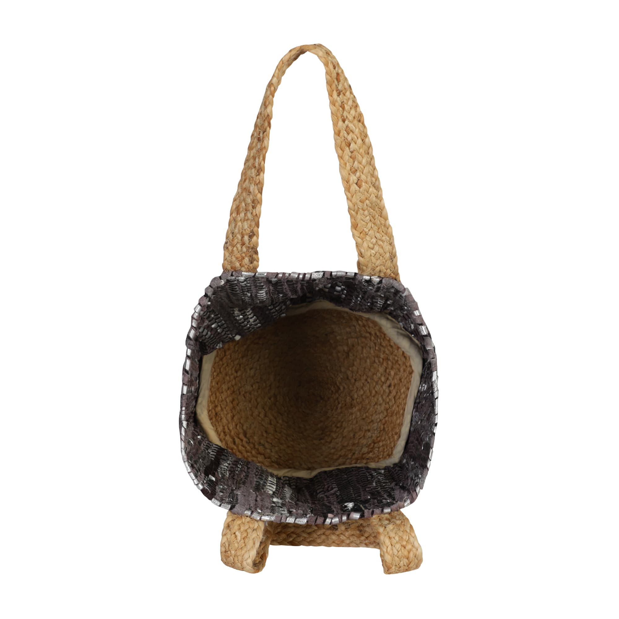 SILVER BROWN RECYCLED LEATHER BEACH BAG