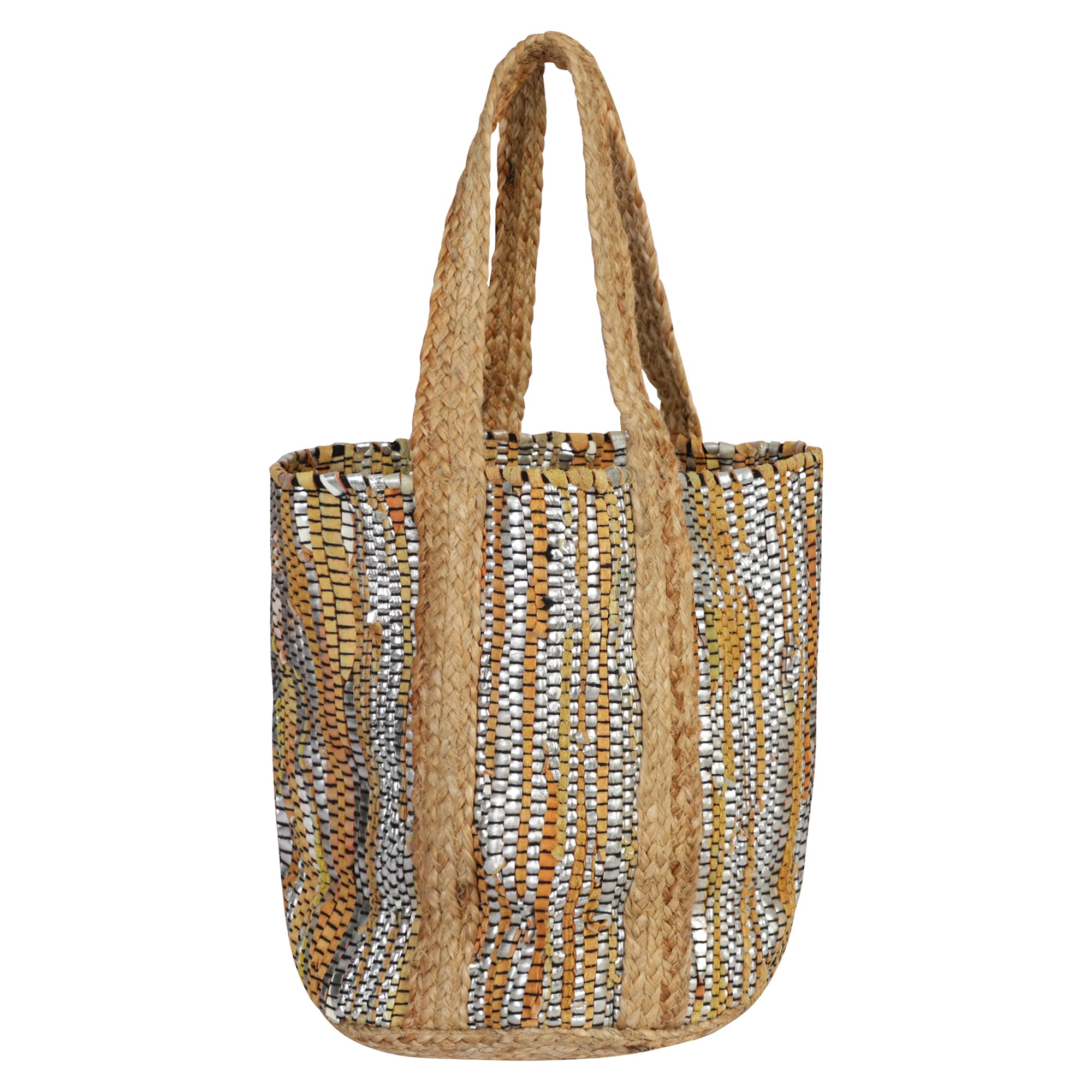 SILVER ORANGE RECYCLED LEATHER BEACH BAG