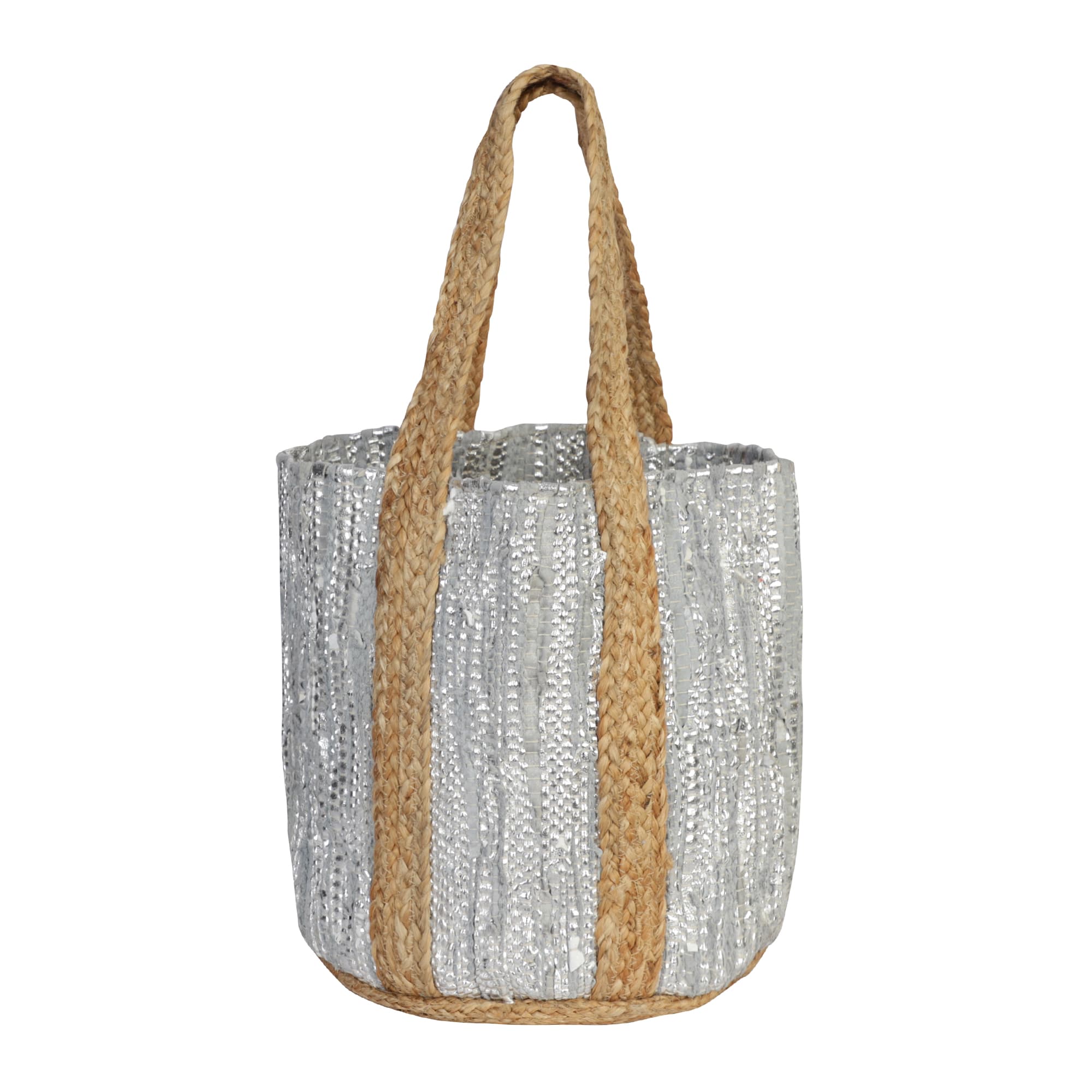 SILVER GREY RECYCLED LEATHER BEACH BAG