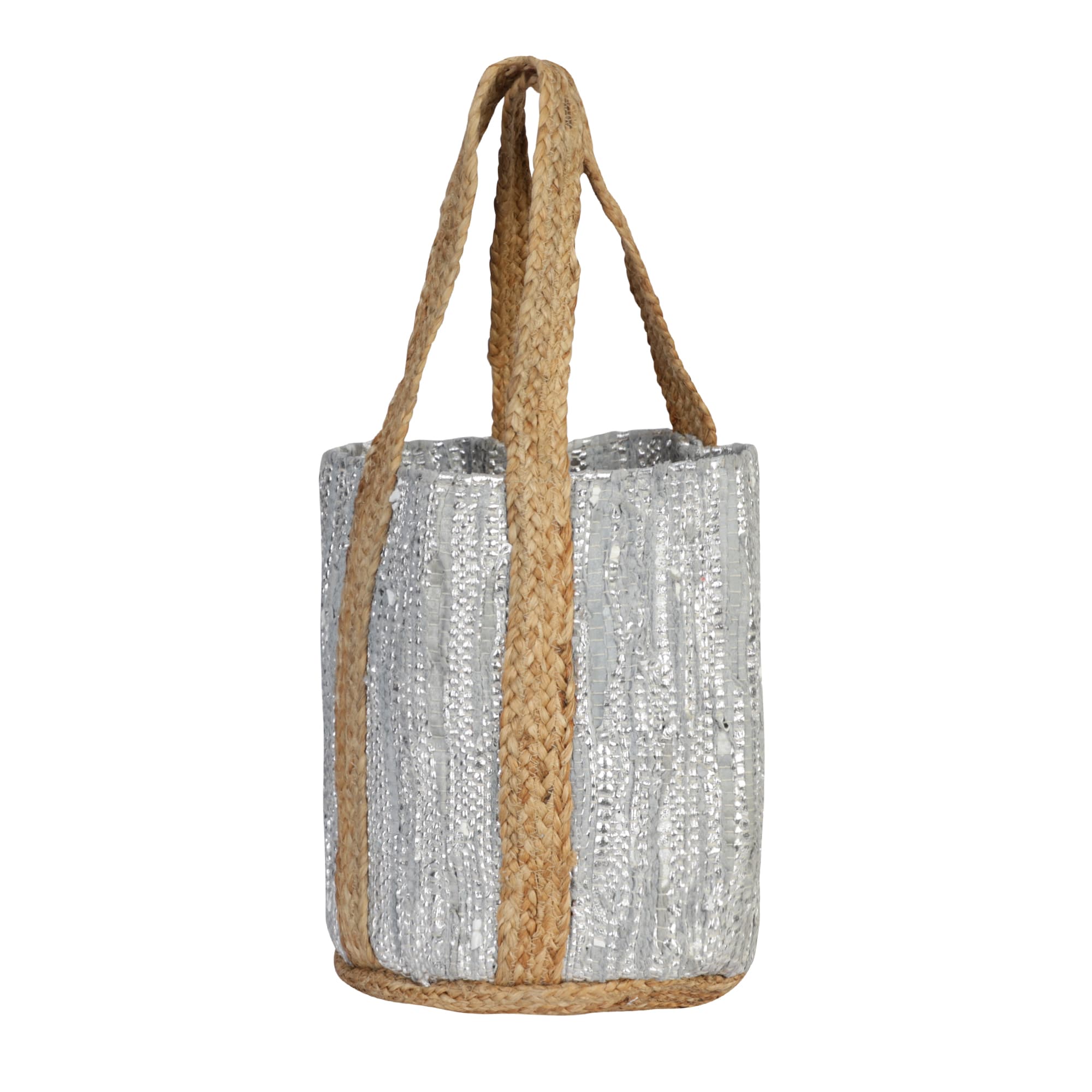 SILVER GREY RECYCLED LEATHER BEACH BAG