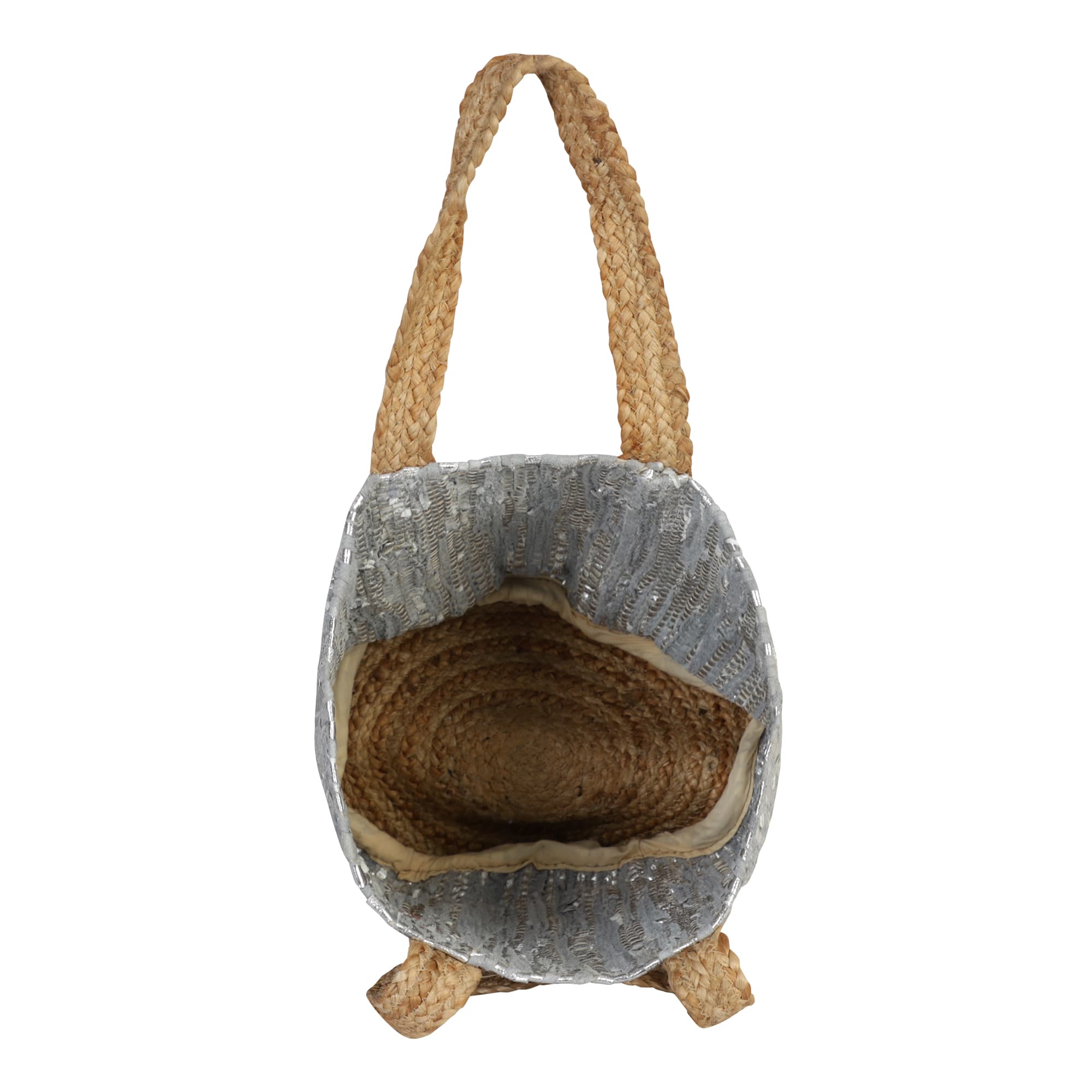 SILVER GREY RECYCLED LEATHER BEACH BAG
