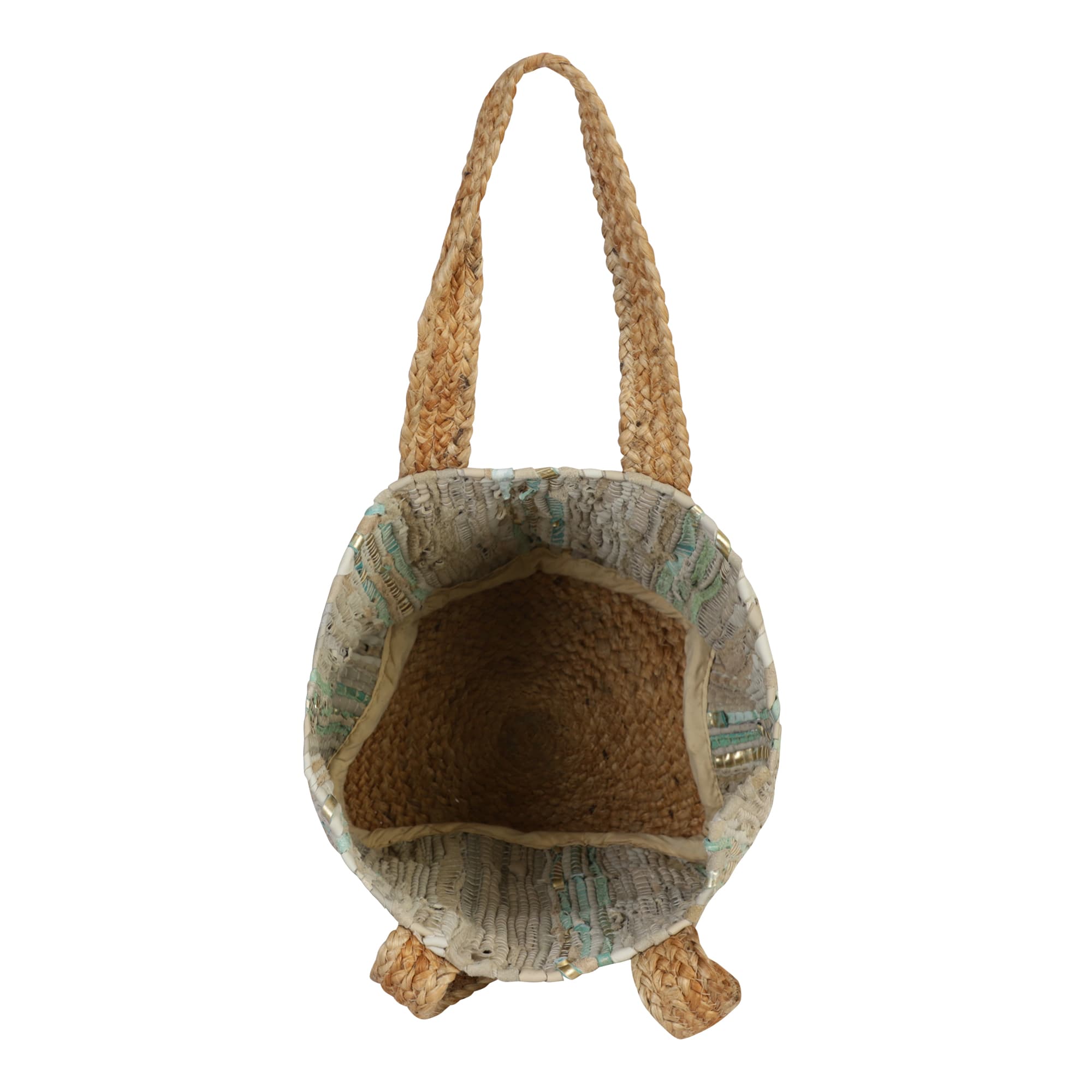GREY TURQ GOLD RECYCLED LEATHER BEACH BAG