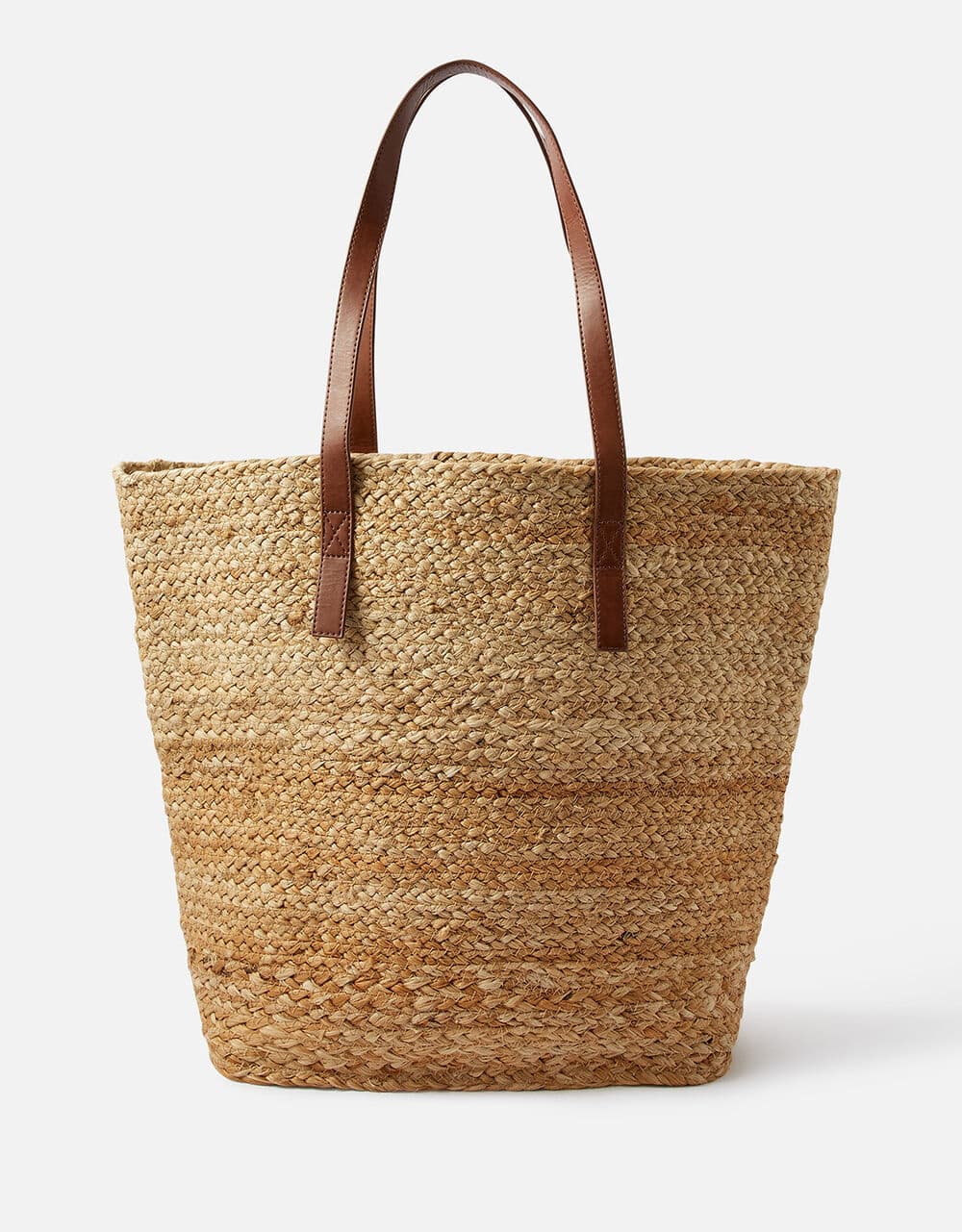 JUTE BRAIDED TOTE BAG WITH LEATHER STRAP