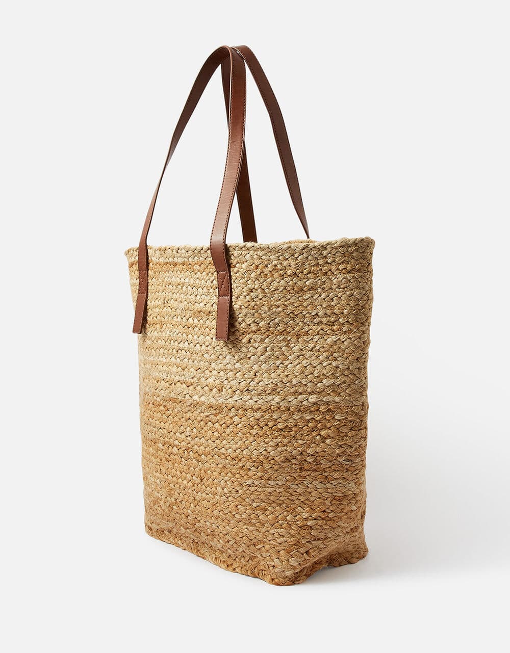 JUTE BRAIDED TOTE BAG WITH LEATHER STRAP