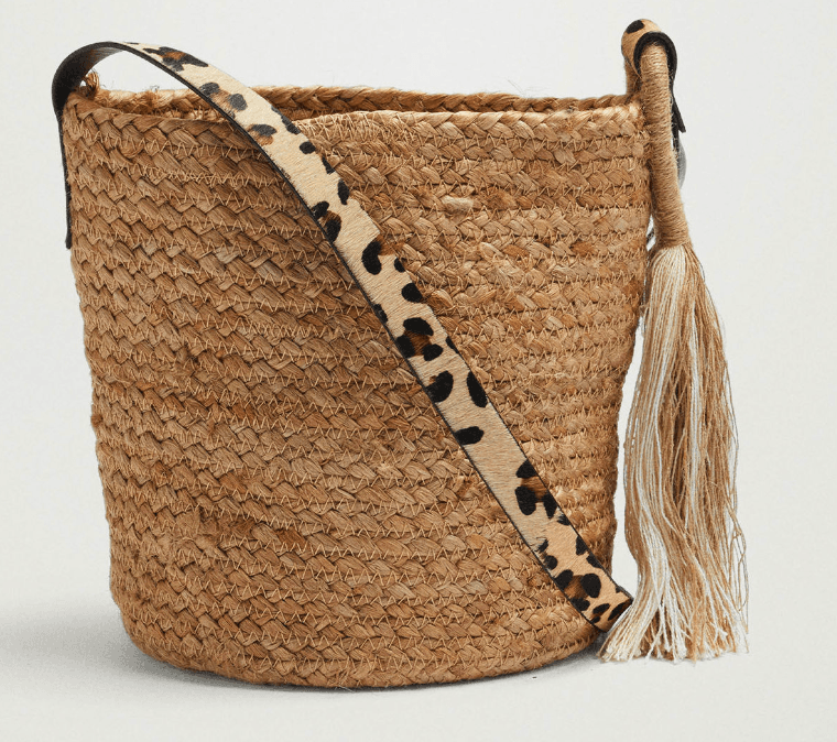 JUTE BAG WITH ANIMAL PRINT CROSSBODY STRAP