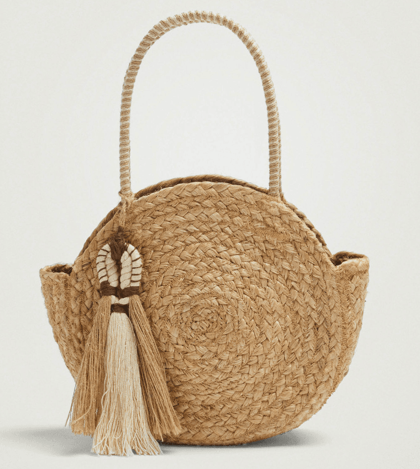 JUTE BRAIDED ROUND TOTE BAG WITH TASSEL