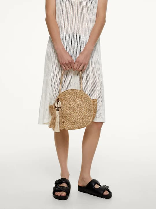 JUTE BRAIDED ROUND TOTE BAG WITH TASSEL