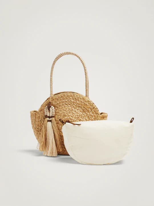 JUTE BRAIDED ROUND TOTE BAG WITH TASSEL