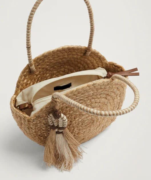 JUTE BRAIDED ROUND TOTE BAG WITH TASSEL