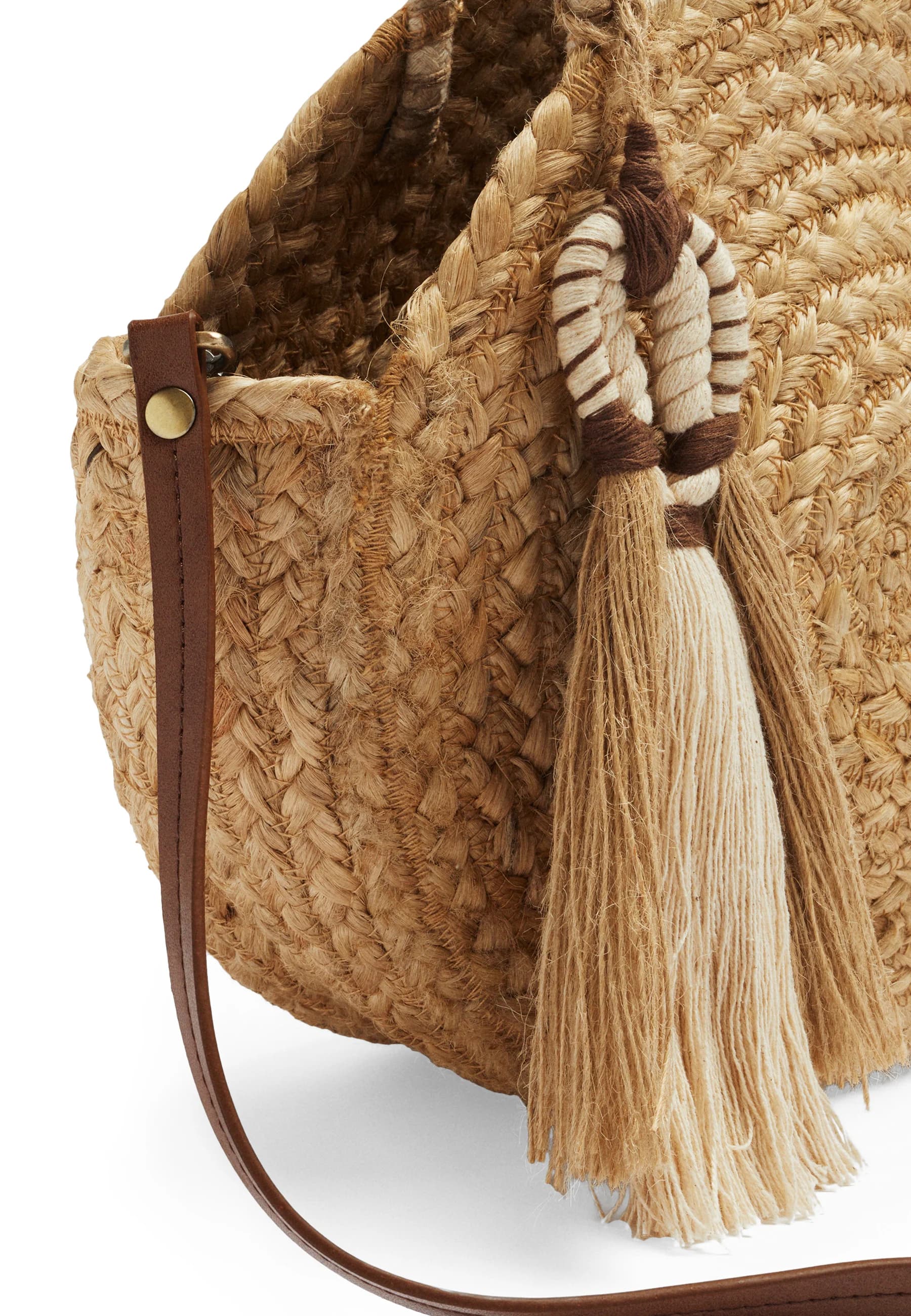 JUTE BRAIDED ROUND TOTE BAG WITH TASSEL