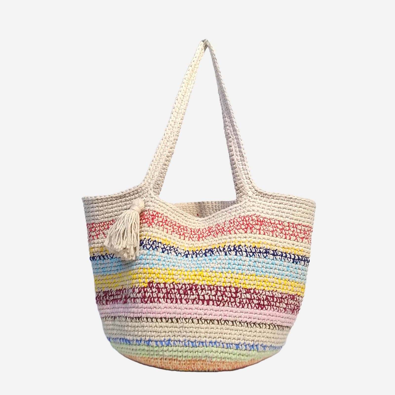 WHITE MULTI WOVEN TOTE BAG
