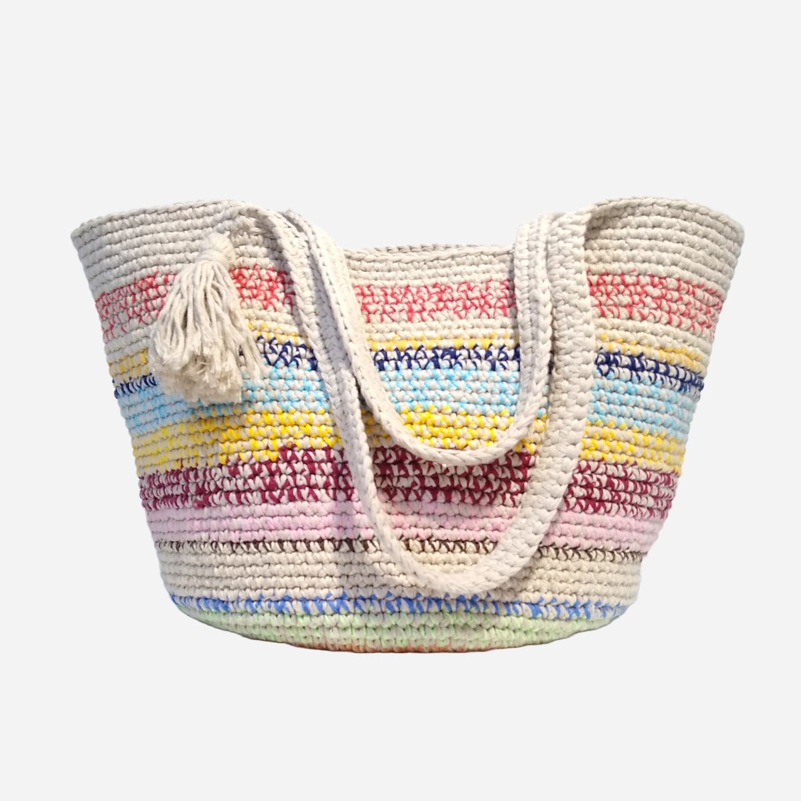 WHITE MULTI WOVEN TOTE BAG