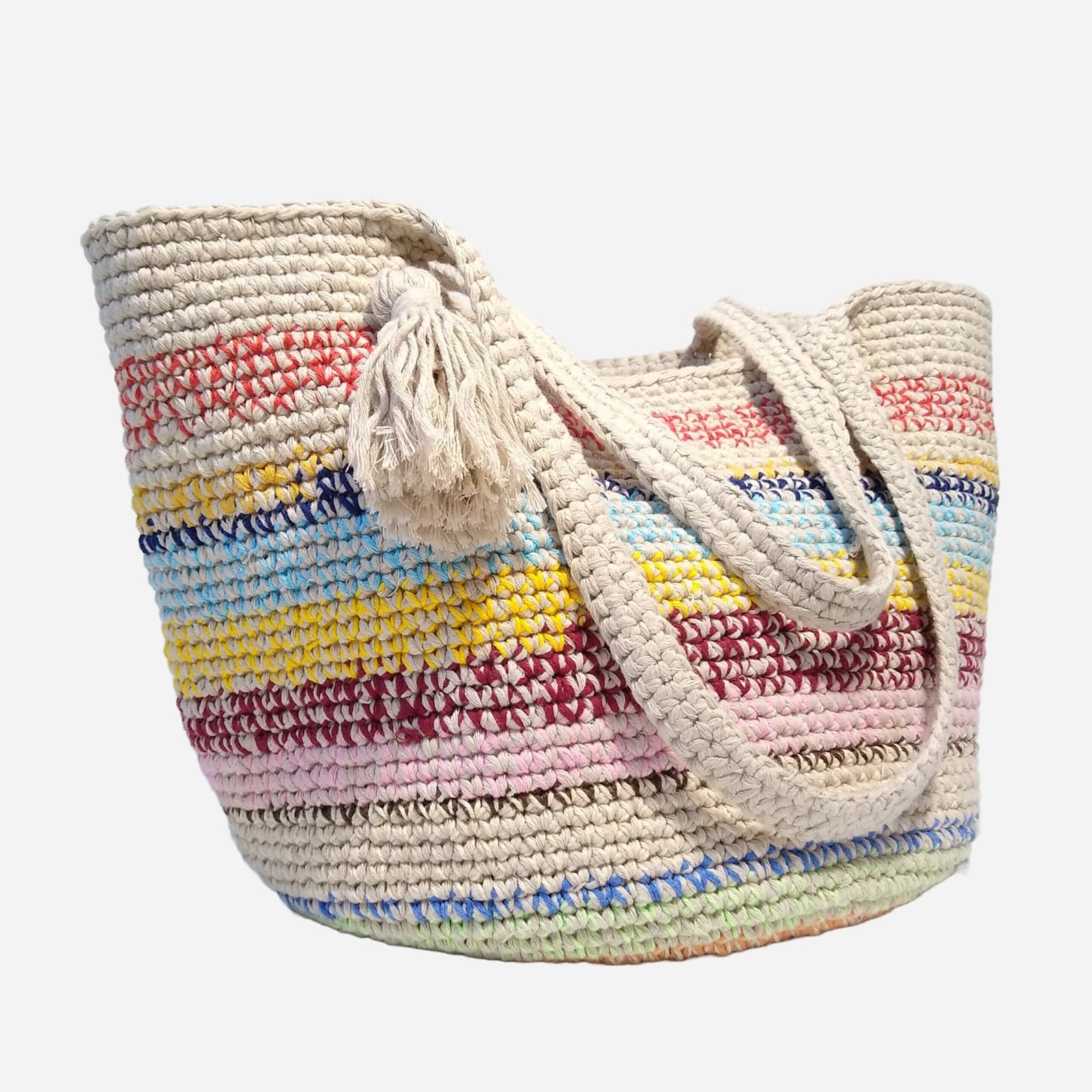 WHITE MULTI WOVEN TOTE BAG