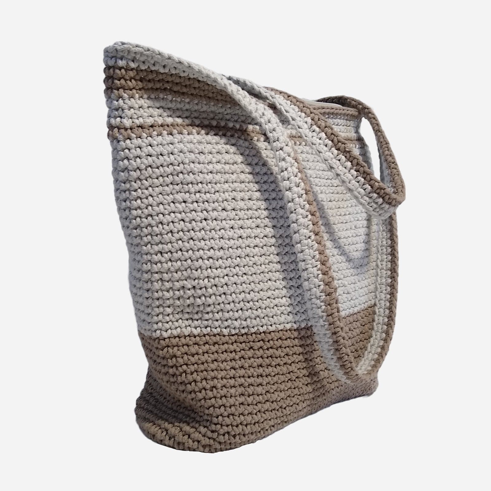 WHITE BROWN WOVEN TOTE BAG