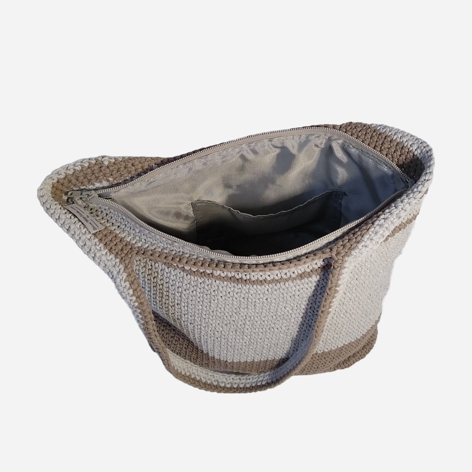 WHITE BROWN WOVEN TOTE BAG