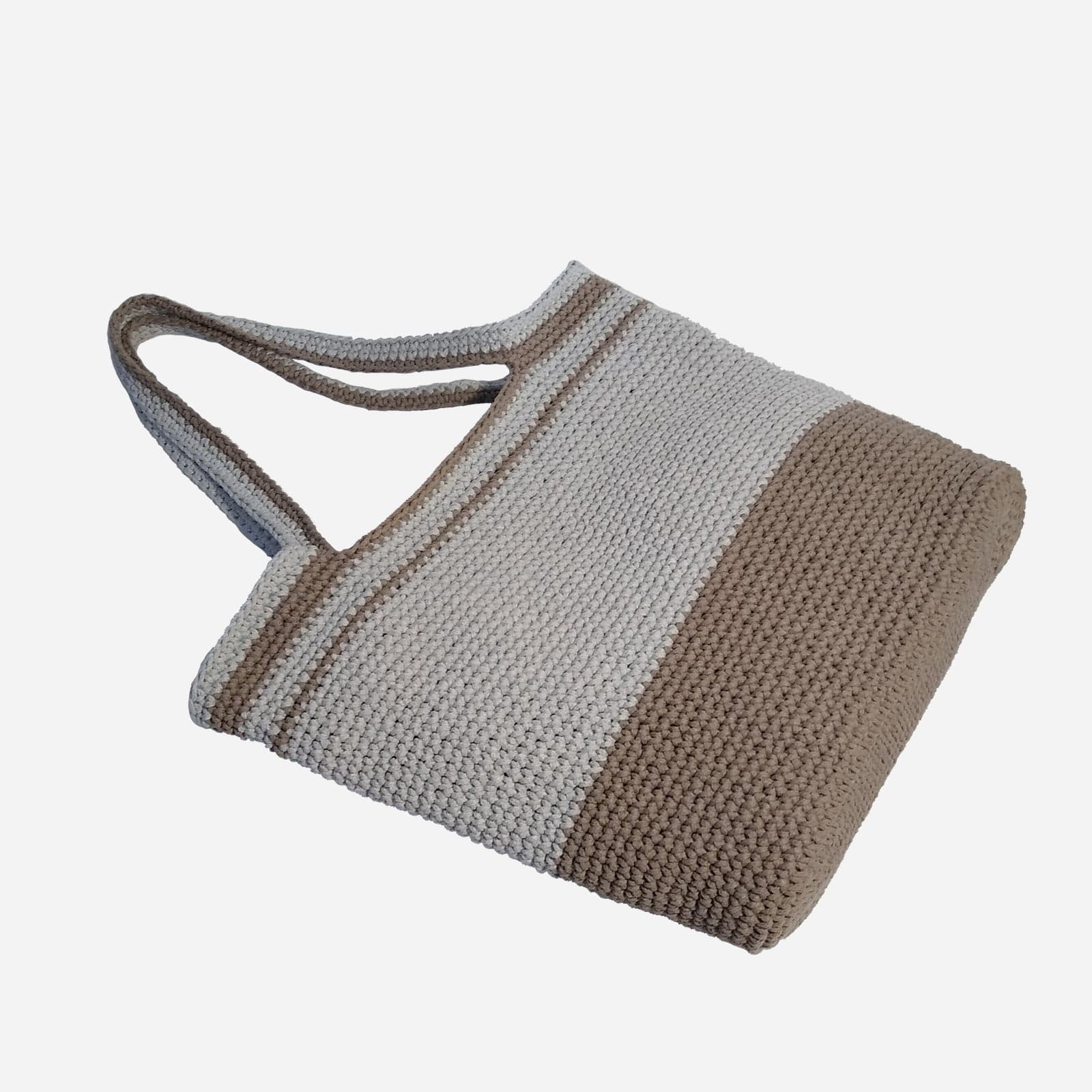 WHITE BROWN WOVEN TOTE BAG