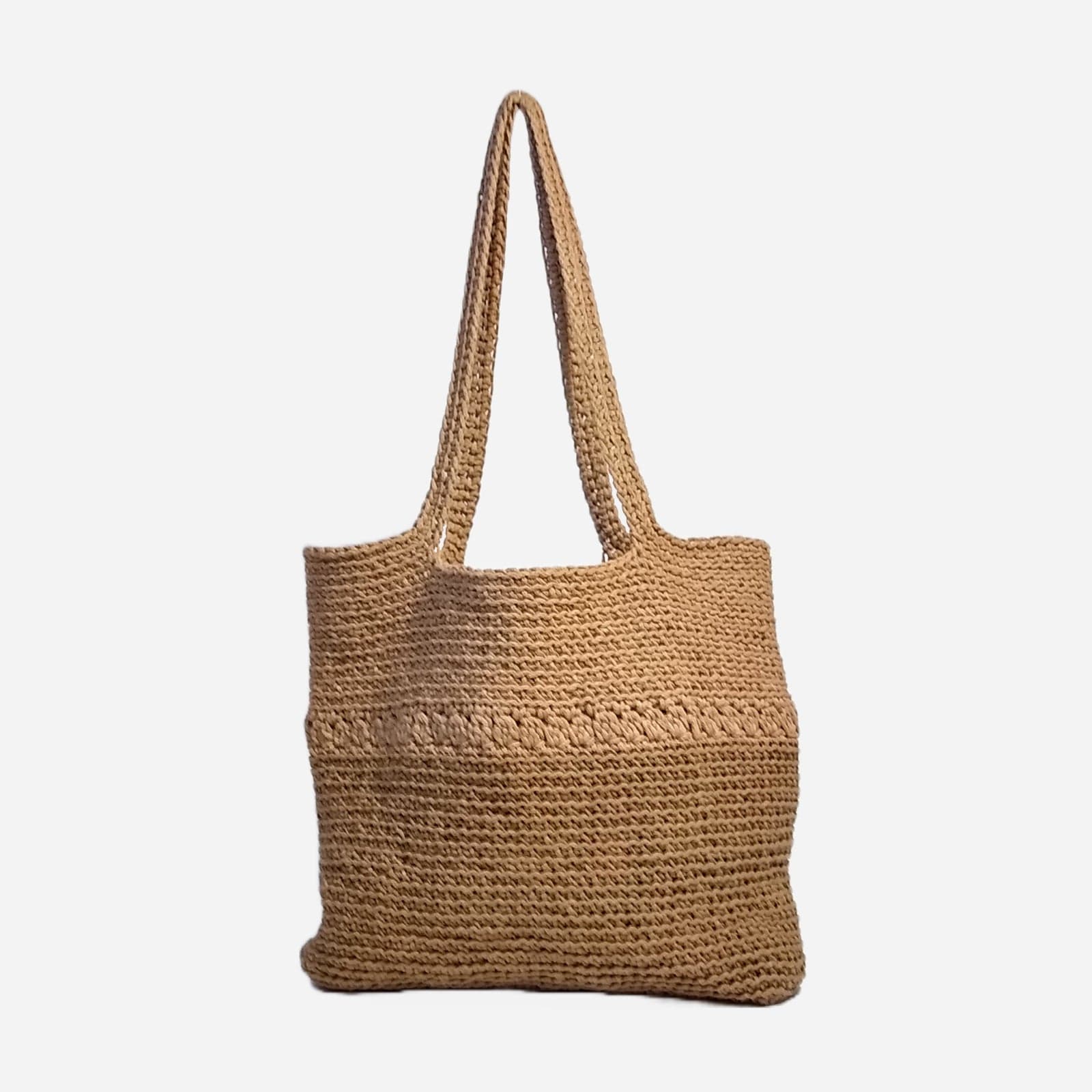 BROWN TWO TONE WOVEN TOTE BAG