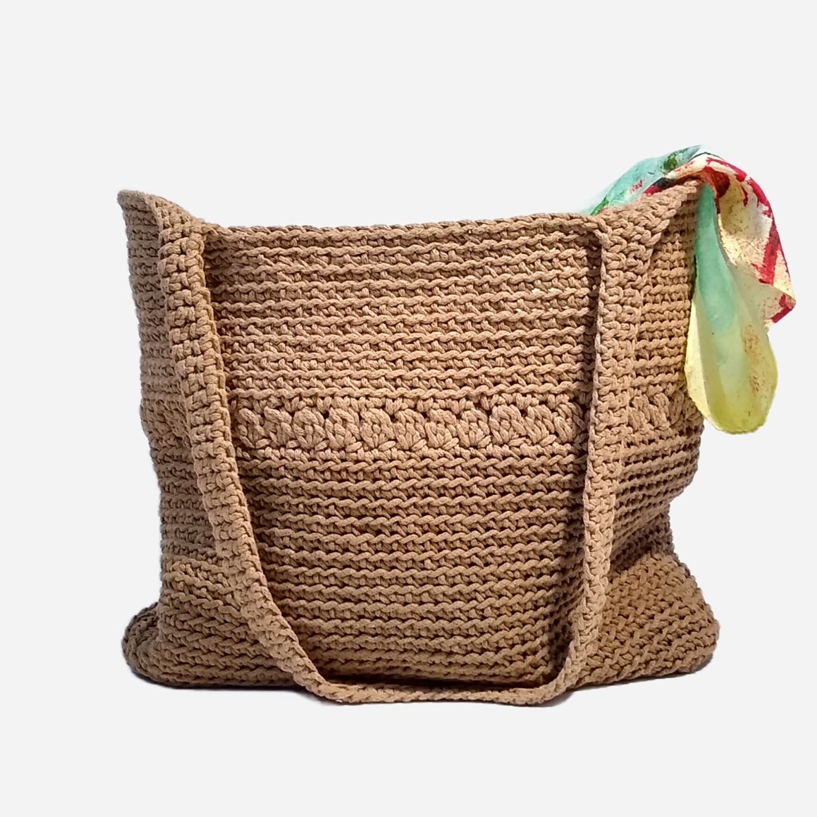 BROWN TWO TONE WOVEN TOTE BAG