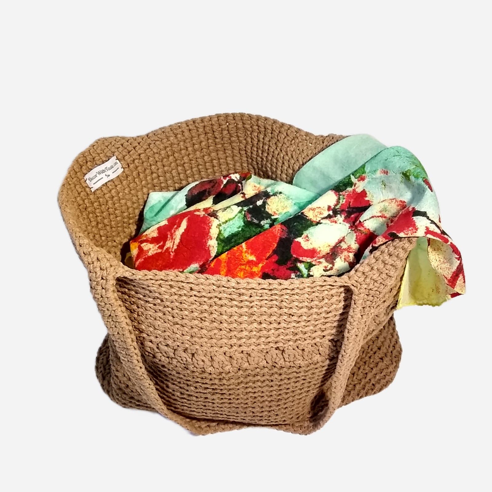 BROWN TWO TONE WOVEN TOTE BAG