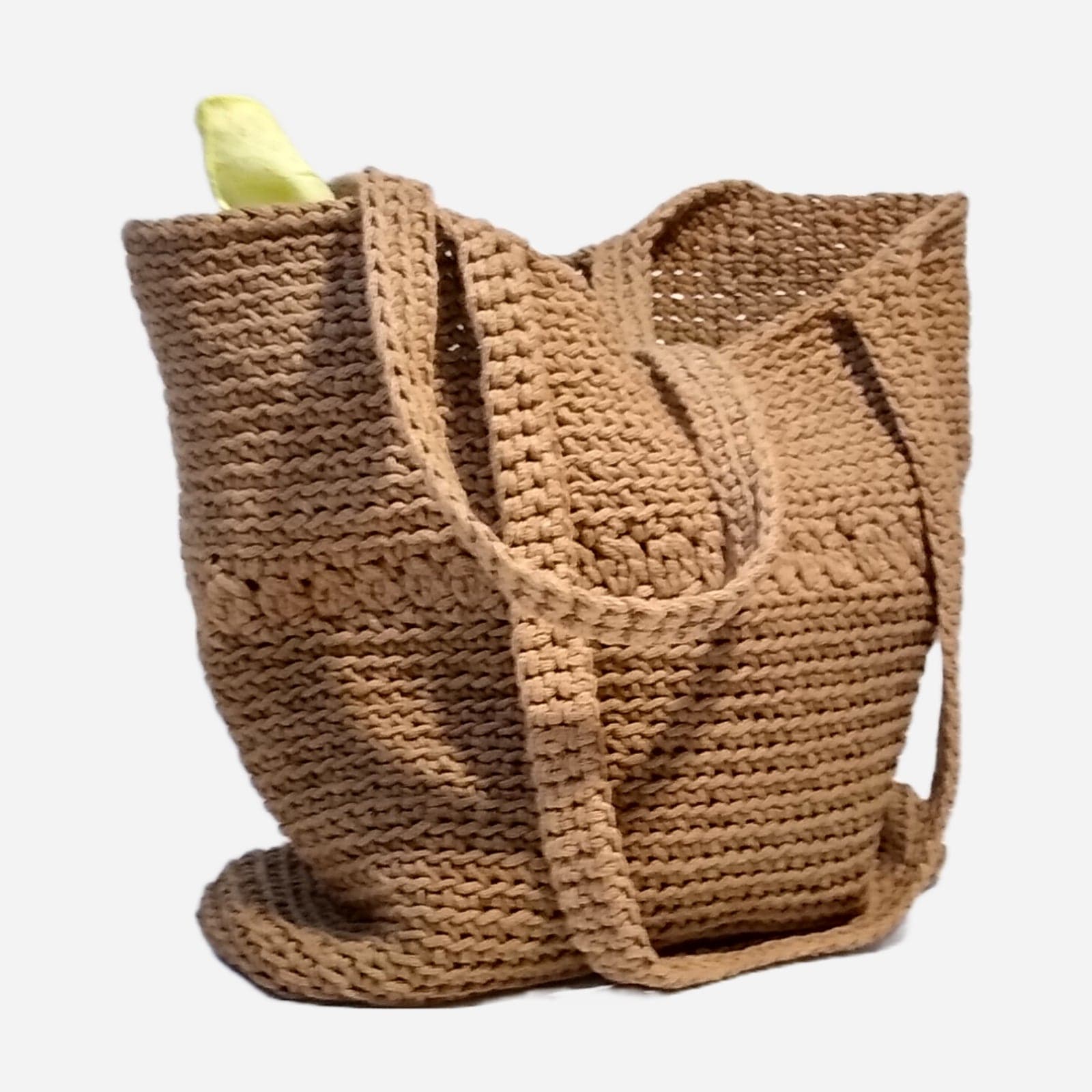 BROWN TWO TONE WOVEN TOTE BAG