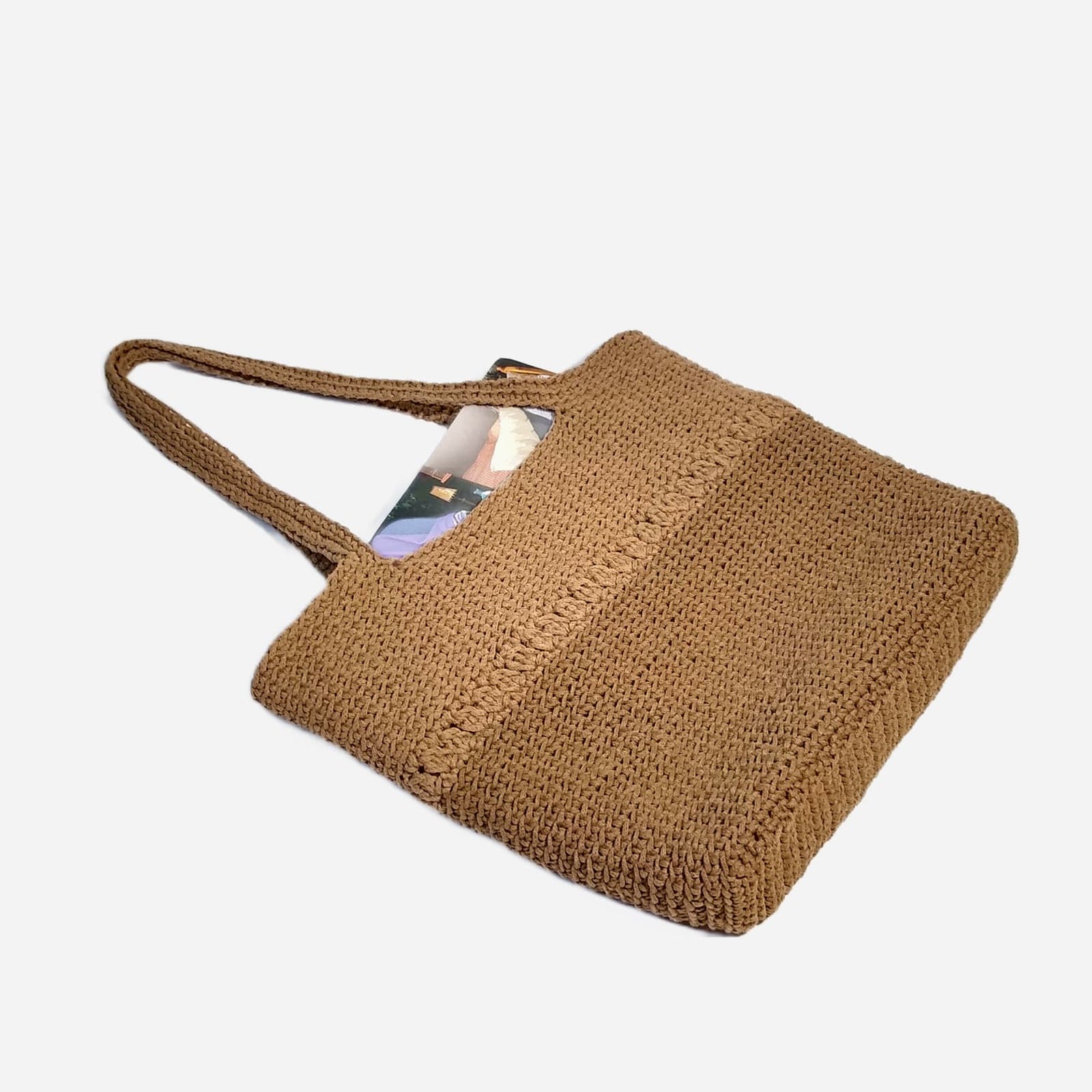 BROWN TWO TONE WOVEN TOTE BAG