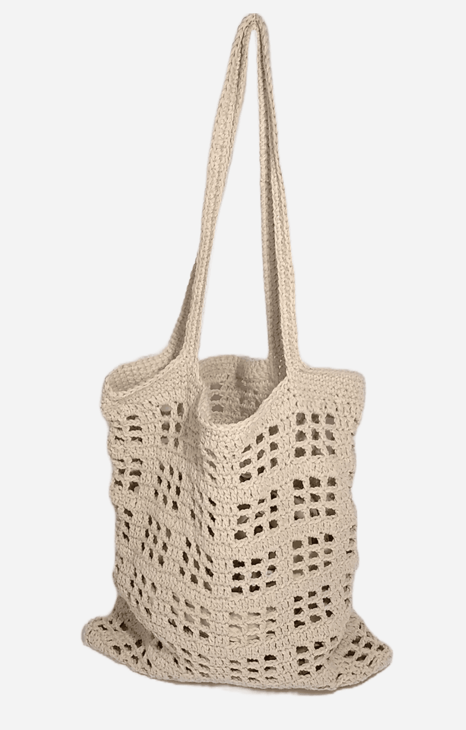 LIGHT GREY RETRO PATTERN CROCHET TOTE BAG