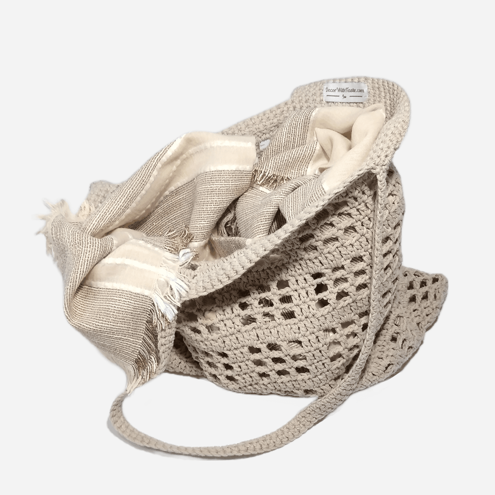 LIGHT GREY RETRO PATTERN CROCHET TOTE BAG