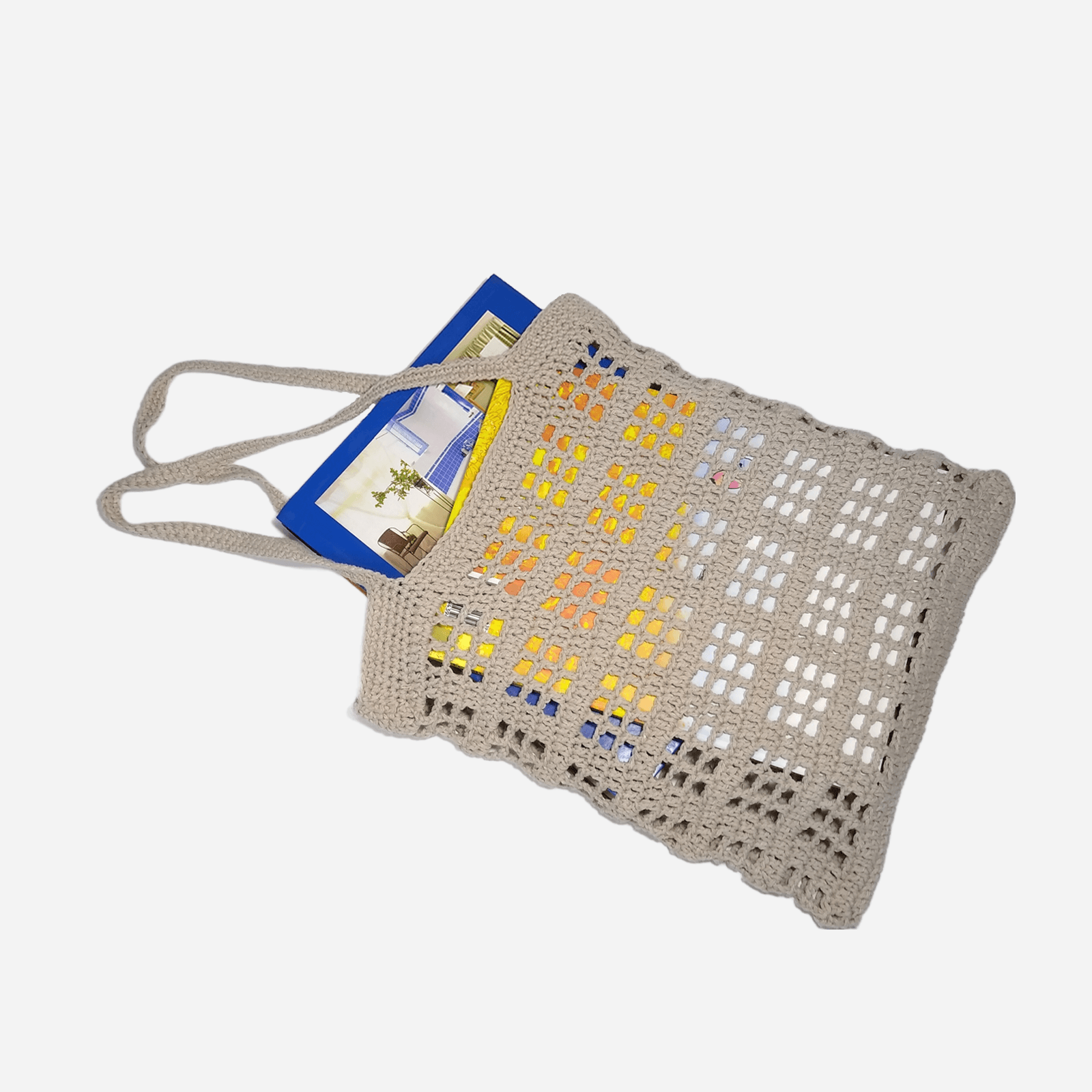 LIGHT GREY RETRO PATTERN CROCHET TOTE BAG