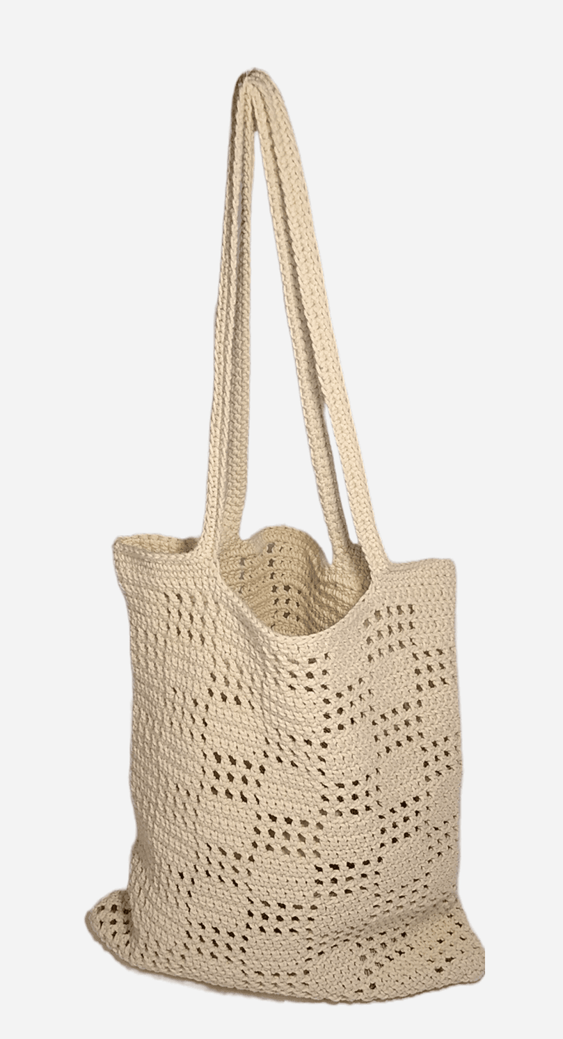OFF WHITE RETRO PATTERN CROCHET TOTE BAG