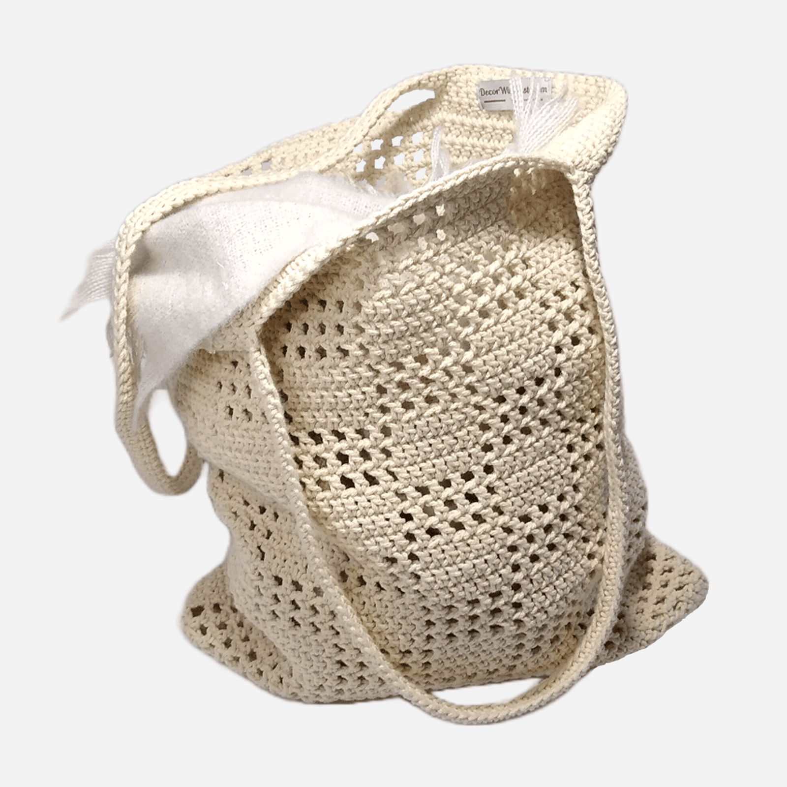 OFF WHITE RETRO PATTERN CROCHET TOTE BAG