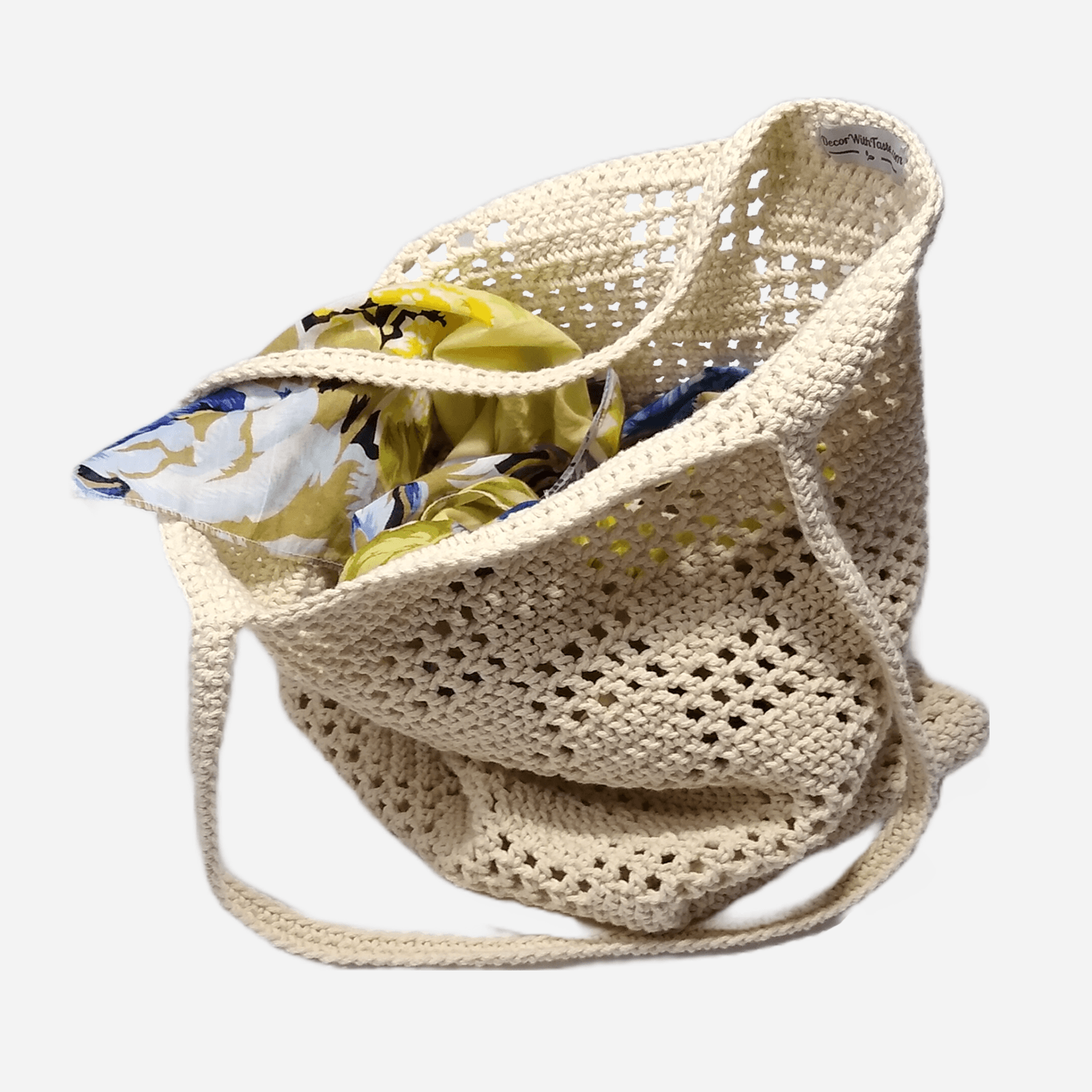 OFF WHITE RETRO PATTERN CROCHET TOTE BAG