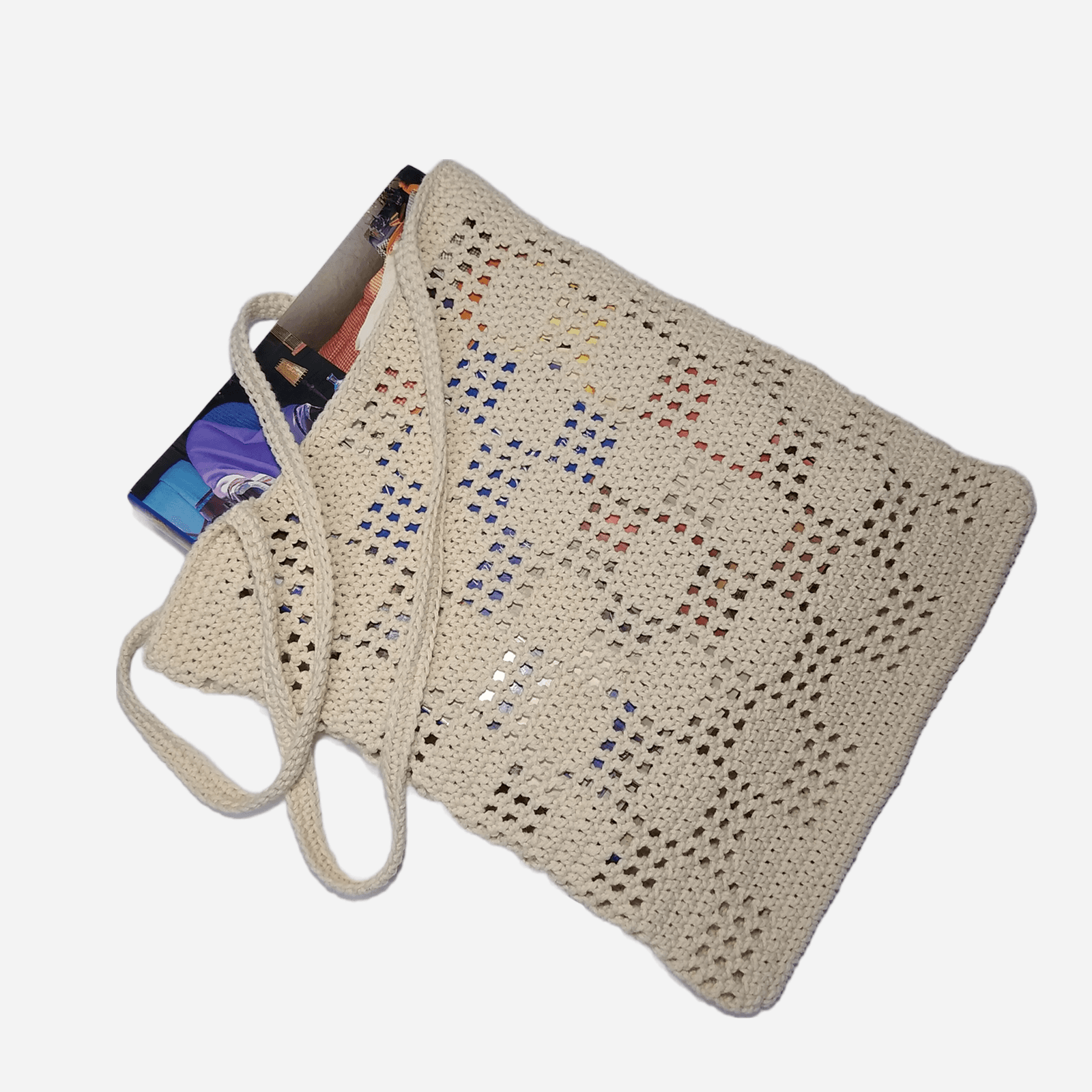 OFF WHITE RETRO PATTERN CROCHET TOTE BAG