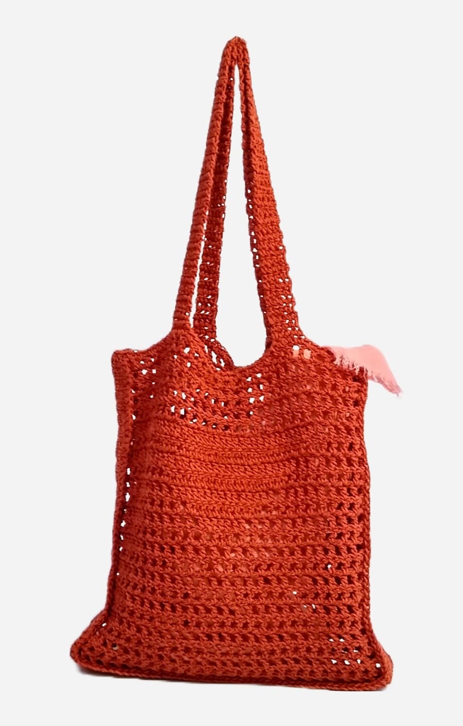 BRICK RED RETRO PATTERN CROCHET TOTE BAG