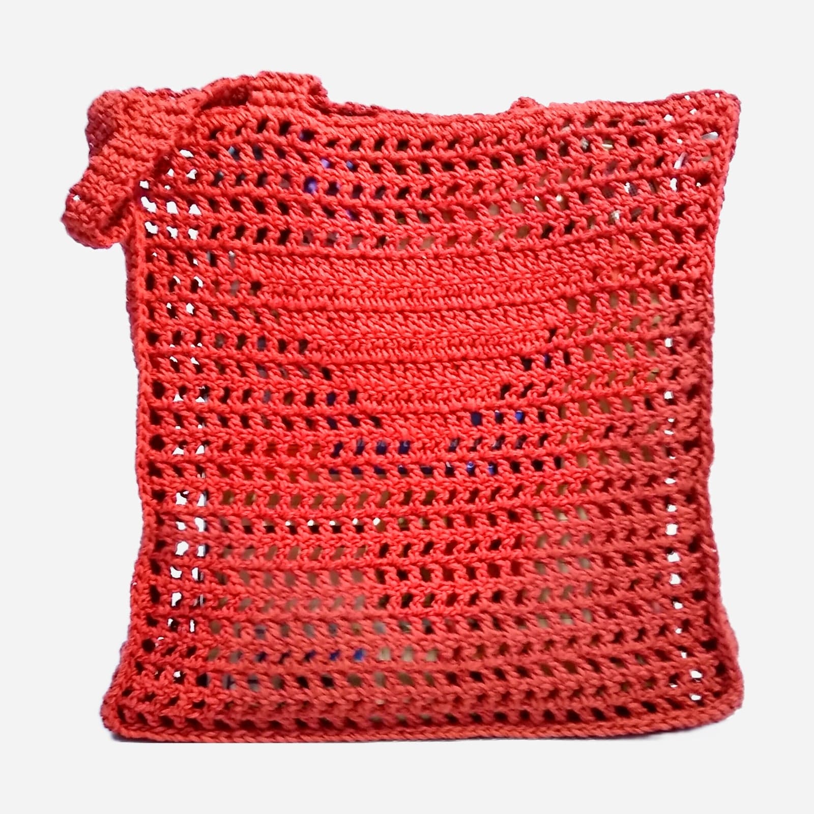 BRICK RED RETRO PATTERN CROCHET TOTE BAG