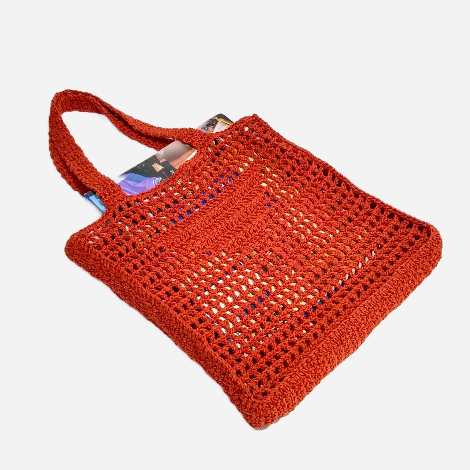 BRICK RED RETRO PATTERN CROCHET TOTE BAG