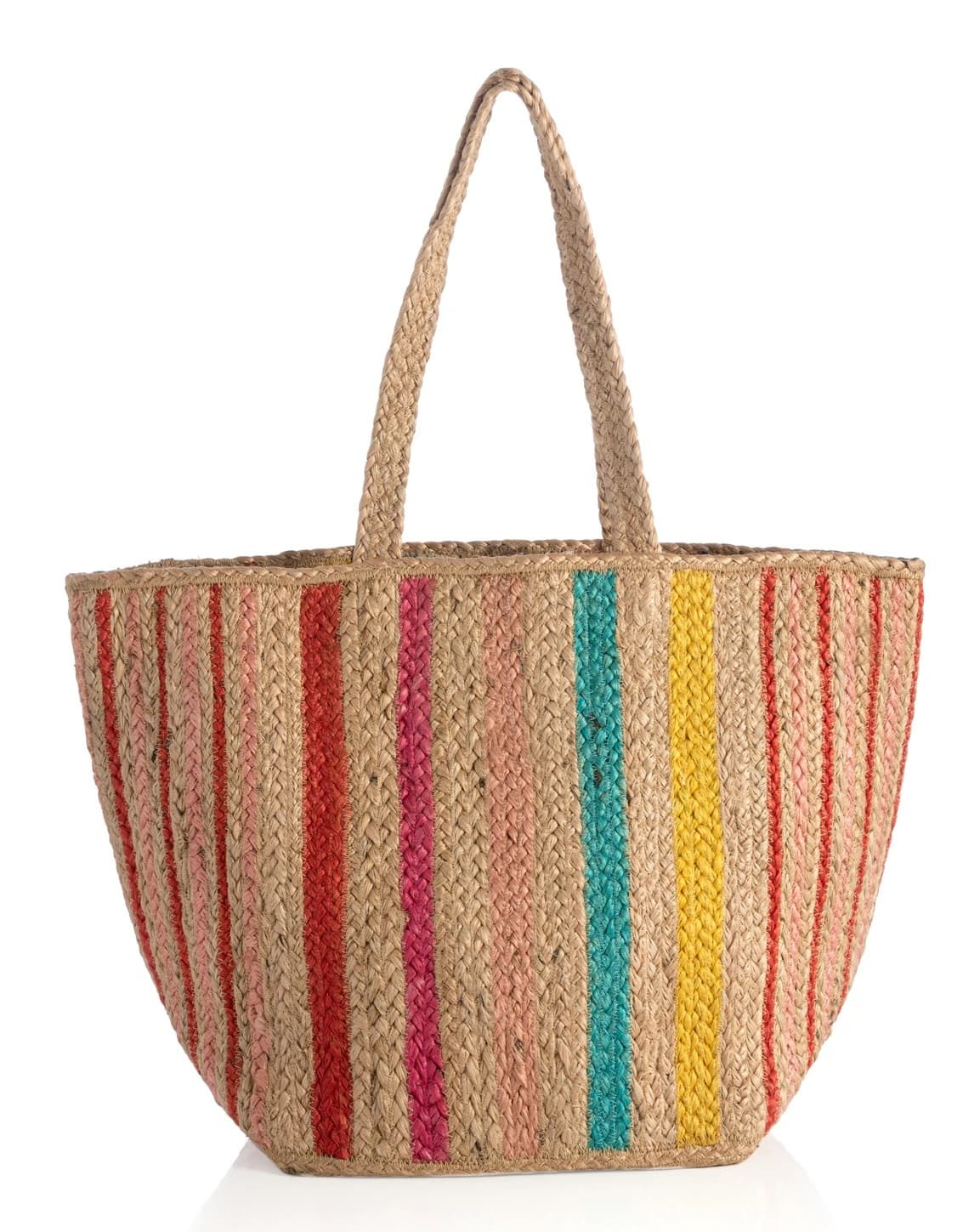 MULTI STRIPES BRAIDED JUTE TOTE BAG