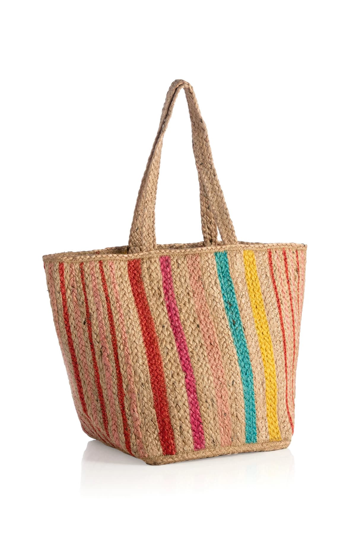 MULTI STRIPES BRAIDED JUTE TOTE BAG
