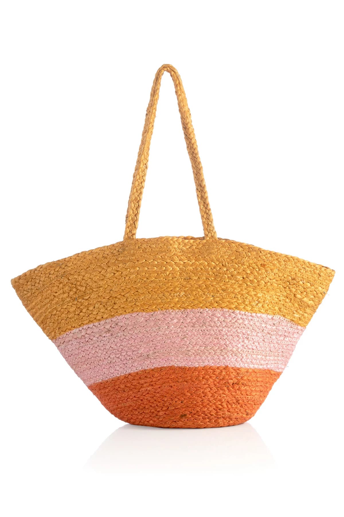 MULTI COLOUR BLOCK DESIGN BRAIDED JUTE TOTE BAG