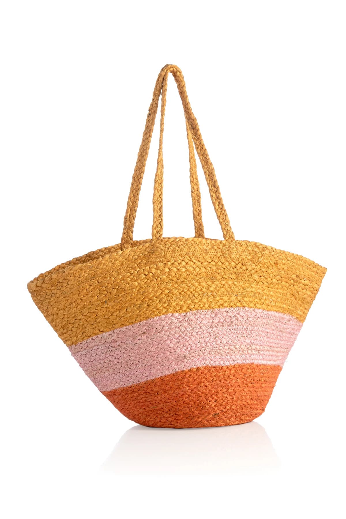 MULTI COLOUR BLOCK DESIGN BRAIDED JUTE TOTE BAG