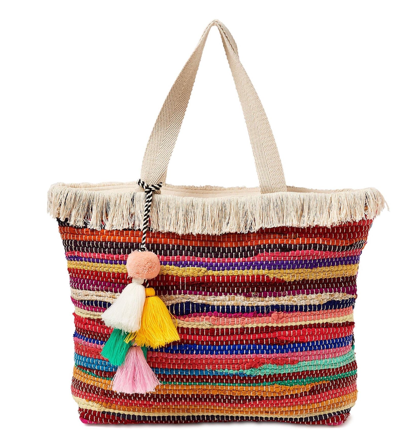 MULTI STRIPES COTTON WOVEN TOTE BAG
