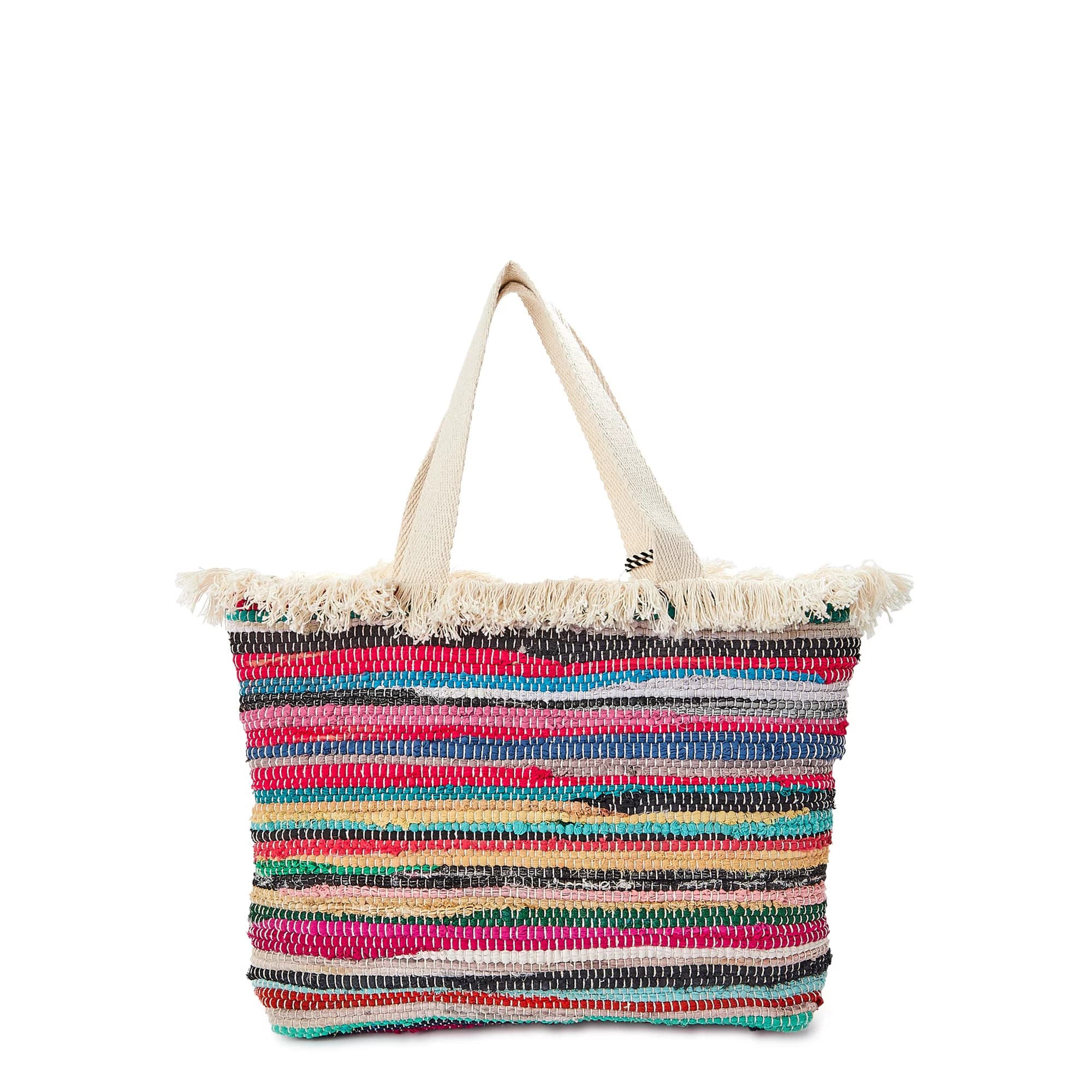 MULTI STRIPES COTTON WOVEN TOTE BAG