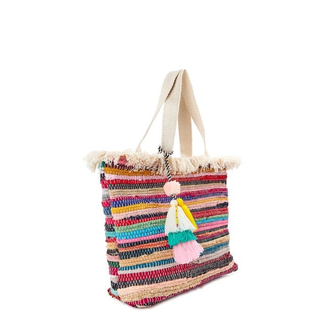 MULTI STRIPES COTTON WOVEN TOTE BAG