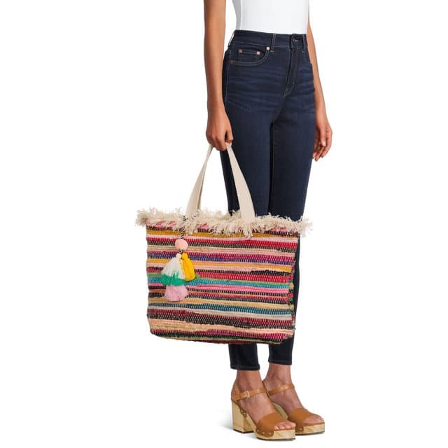 MULTI STRIPES COTTON WOVEN TOTE BAG